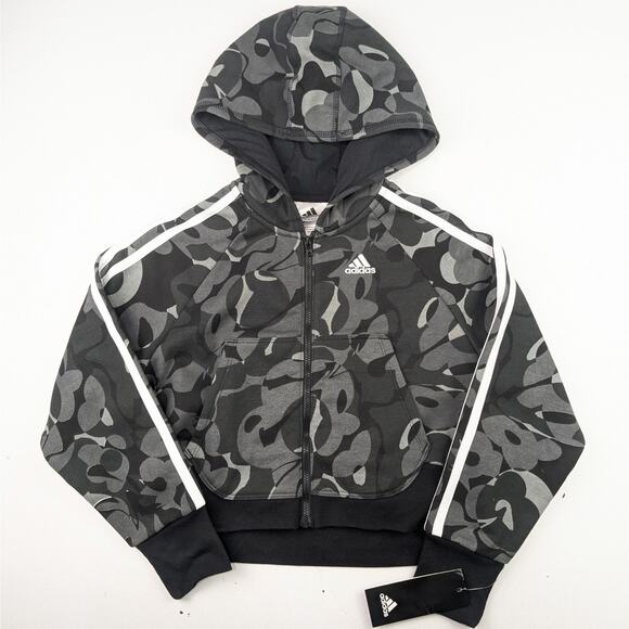 Adidas Black/Gray Floral Zip Up Sweatshirt - Picture 1 of 6